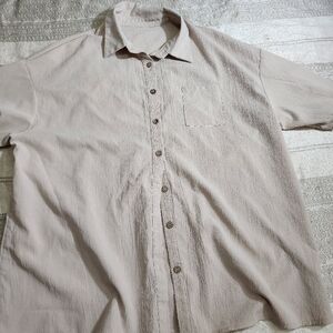Men's Shirt No Name Short Sleeve 100% Polyester Large Tan Shirt